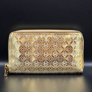 Michael Kors Metallic Gold Lacy Leather Wristlet, Wallet